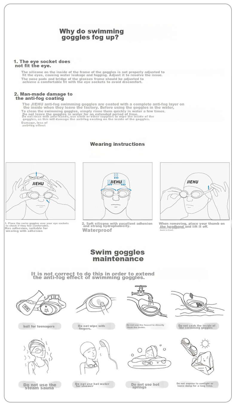 Jiehu Swimming Goggles, High-Definition Anti-Fog Glasses for Nearsightedness, Waterproof Diving Goggles for Men And Women, Adult Clear Lens Protective Eyewear 13