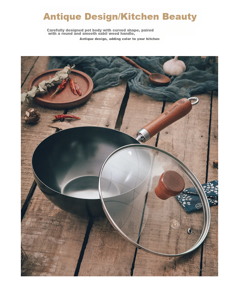 Dianjiang Small Wok for One Person, 20cm Pure Iron Pan, Non-Coated Rust-Resistant Flat Bottom Frying Pan, Mini Baby Food Pot 9