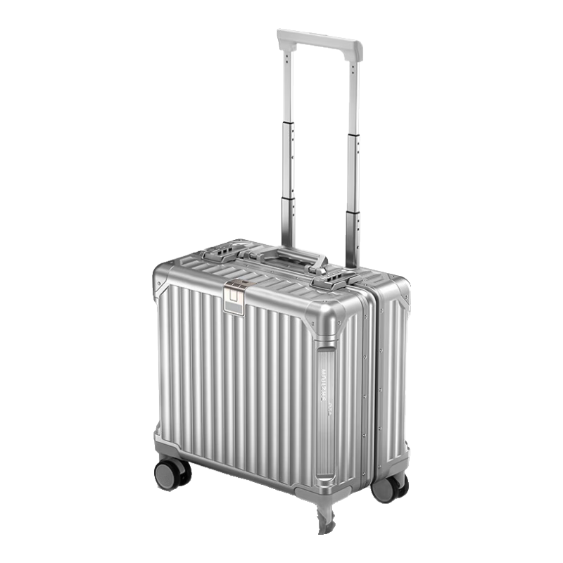 DTA Multifunctional Luggage, Unisex, Spinner Wheels, Aluminum Frame, Carry-On Suitcase, Travel Leather Case, Noble Silver, 18 Inches