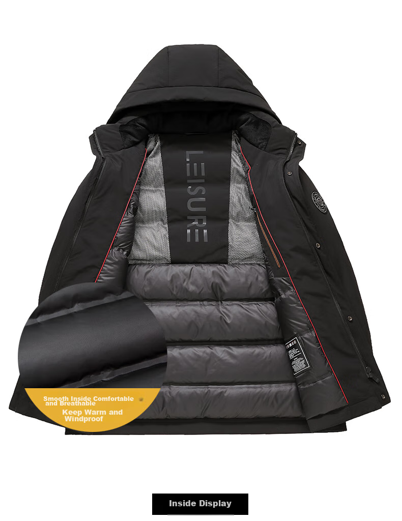 SNOWFLYING Men's Detachable Hood down Jacket, Thick Casual Business Mid-Length Coat, Men's Outerwear, Size 200 13