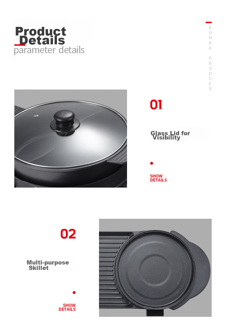 KONKA Electric Grill Stove, Multifunctional Dual-Sided Electric Hot Pot And Grill Combo Stove, Home Electric Grill And Hot Pot, Dual Temperature Control, Separable, KEG-W006 15