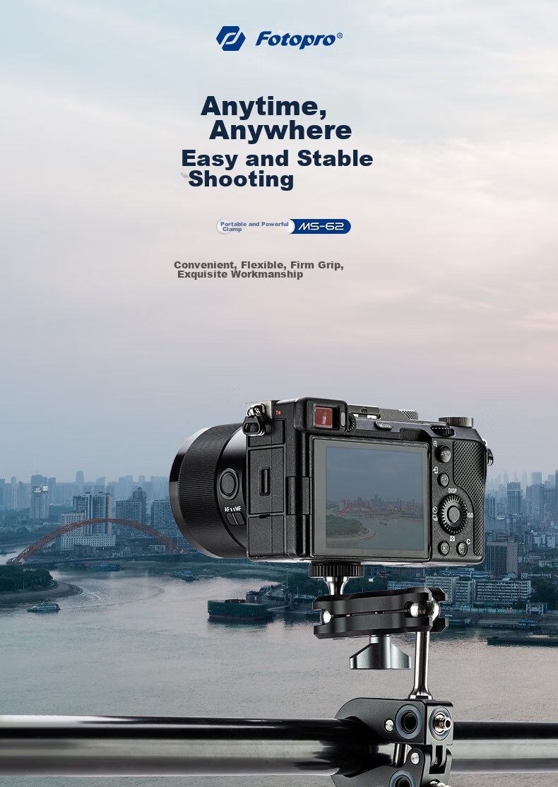 Fotopro MS-62 CNC Precision Machined Surface Anodized Multi-Expand Hole Photography Magic Clamp with Strong Grip 1