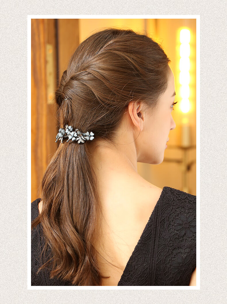 Cercoo Magpie Plum Hair Clip, Versatile Rhinestone Headpiece, Elegant Back of Head Accessory, High-End Single Barrette Hair Ornament 4