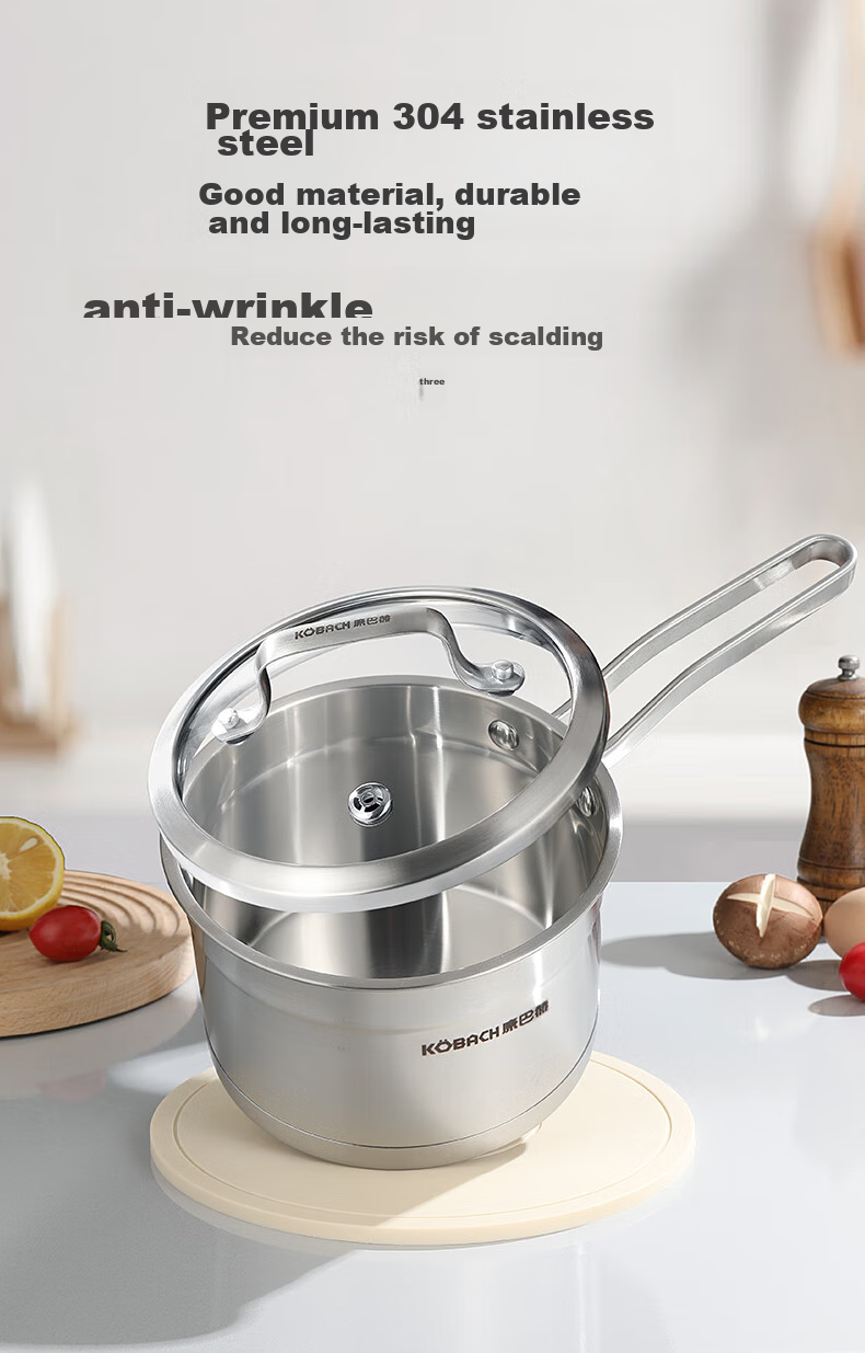 KBH Stainless Steel Milk Pot, 16cm Noodle Cooking Pot, Compatible with Induction Cooker And Open Flame, NQG18A304 4