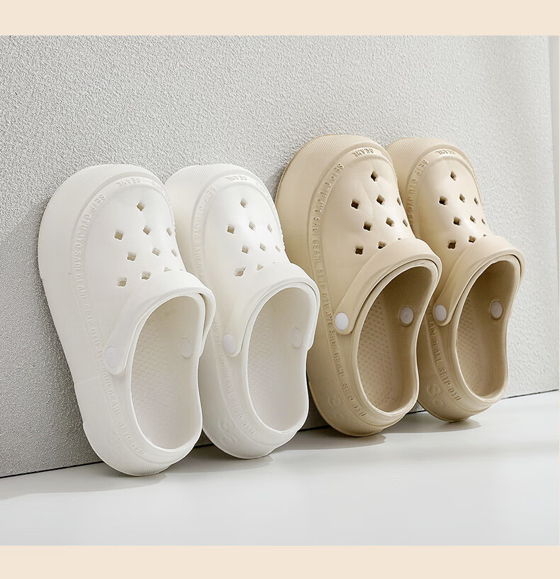 GUOLUOFEI Perforated Closed-Toe Slippers for Men, Outdoor Wear, Summer Thick-Soled Non-Slip Beach Sandals for Women, Khaki, Size 37-38 10