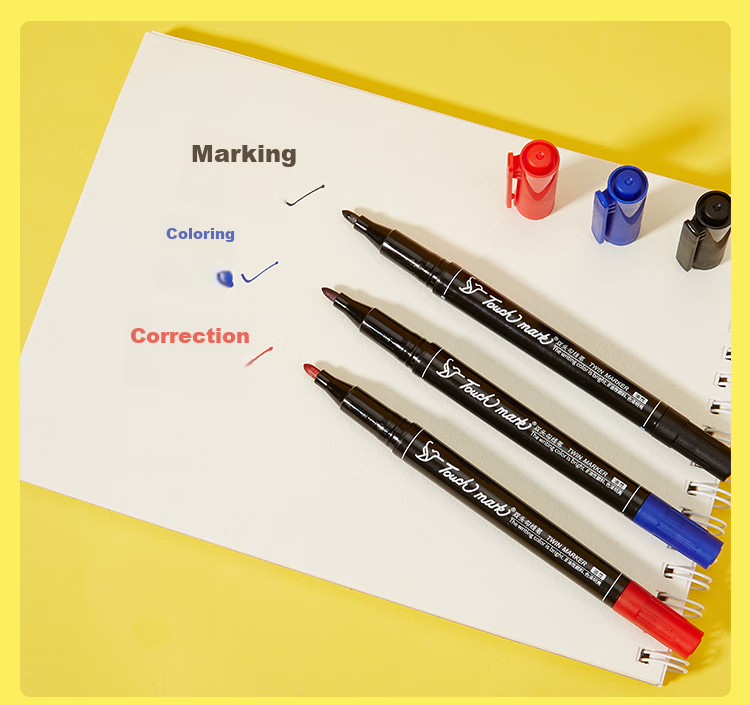 Touch Mark [Super Popular] Dual-Tip Permanent Marker Pen, Black, Waterproof, Quick-Drying, for Children's Drawing And Student Art, 12 Pcs 13