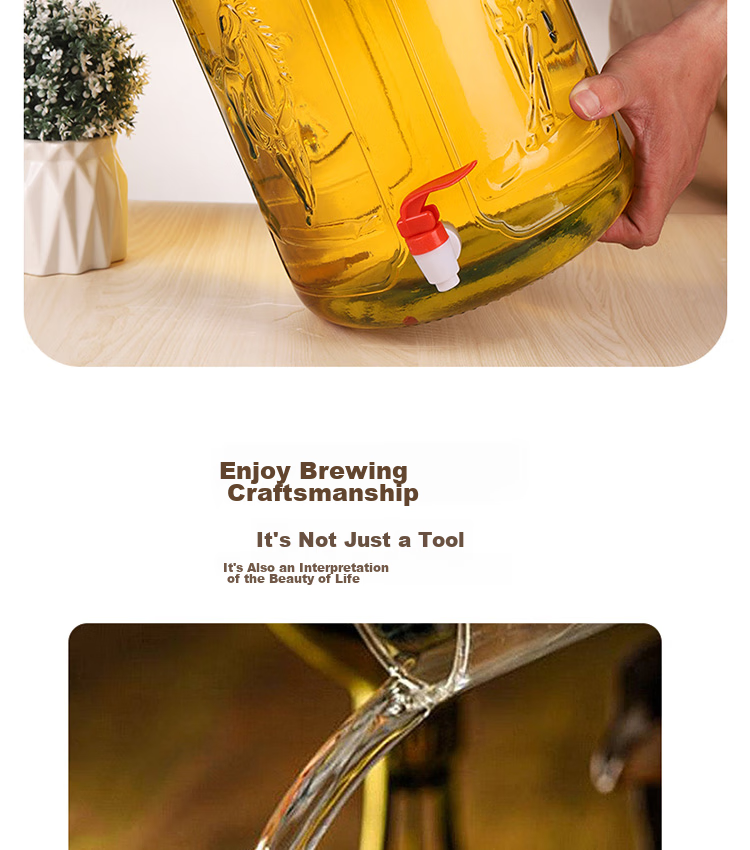 Jidukongjian Liquor Infusion Bottle, Household Glass Sealed Jar Special Container for Pickles And Liquor Brewing, with Tap, 20 Jin Capacity + Wine Lifting Handle 11
