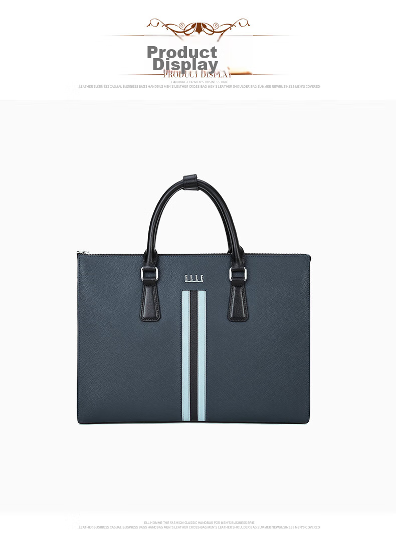 ELLE HOMME Men's Business Briefcase, Stylish Horizontal Leather Handbag with Large Capacity for Laptop, EA988200310, Blue 8