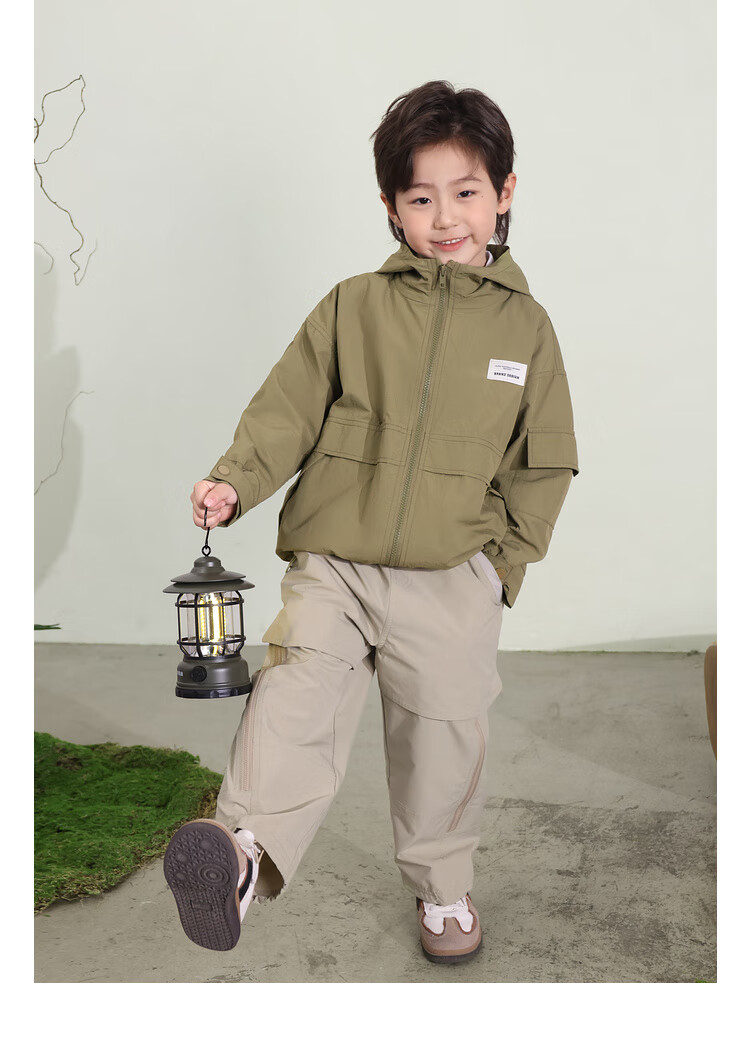 LUSON Chen Da Zhu Boys' Outdoor Hooded Workwear Jacket, 2025 Spring And Autumn New Style, Children's Water-Repellent Hiking Coat, Outerwear 23
