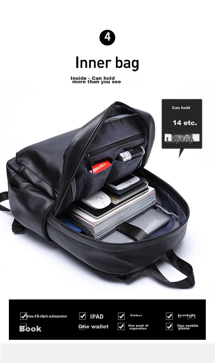 GOLF Men's Backpack, 14-Inch Laptop Bag, Soft Leather Travel Bag for Business Trips, Water-Resistant Casual Student Schoolbag 11