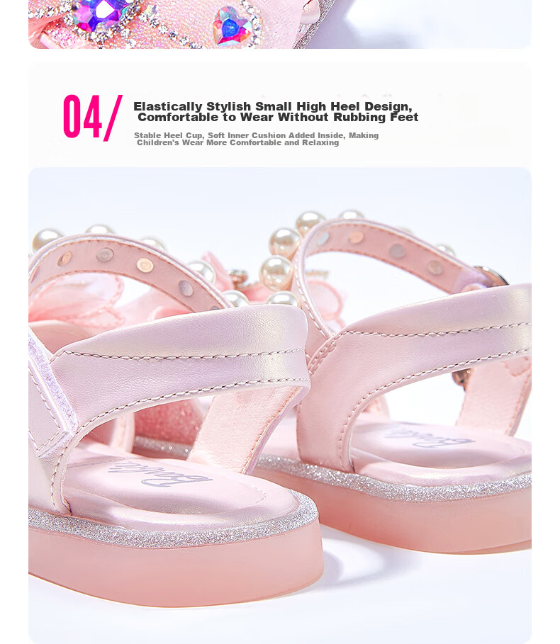 Barbie Children's Shoes, Summer Kids' Sandals, Girls' Butterfly Bow Open-Toe Sandals, Crystal Shoes DA5939, Light Purple, Size 28 12