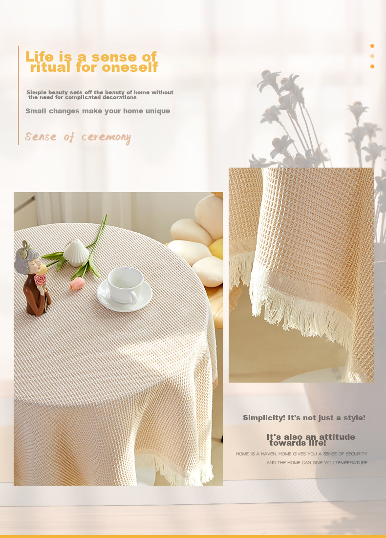 AVIVI Tablecloth, Fabric Dining Table Cover, Rectangular Coffee Table Cloth, Cotton And Linen Desk Cover, Table Cover, 90*150 Cm, Khaki Waffle Patter 2