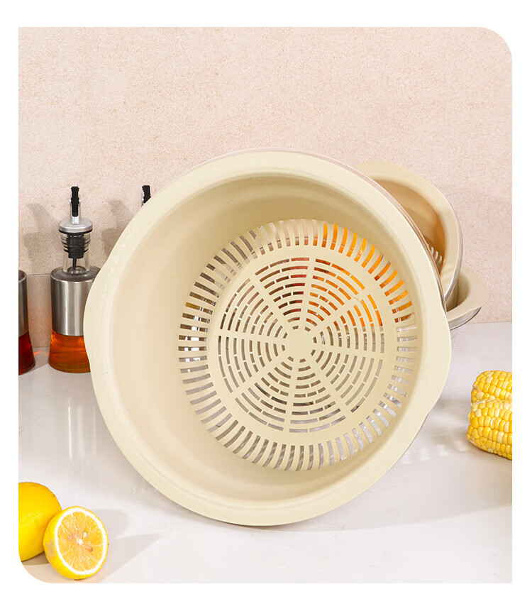 Bayco Vegetable Washing Basket, Draining Basket, Double-Layer Vegetable Washing Basin, Rice Washing Draining Basket, Strainer Basket, Fruit Washing Colander, Medium-Sized BX5240 16