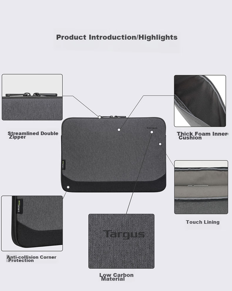 TARGUS TARGUS Inner Sleeve Bag, 14/15-Inch Lightweight Business Laptop Bag, Handheld Case, Gray, 646 7