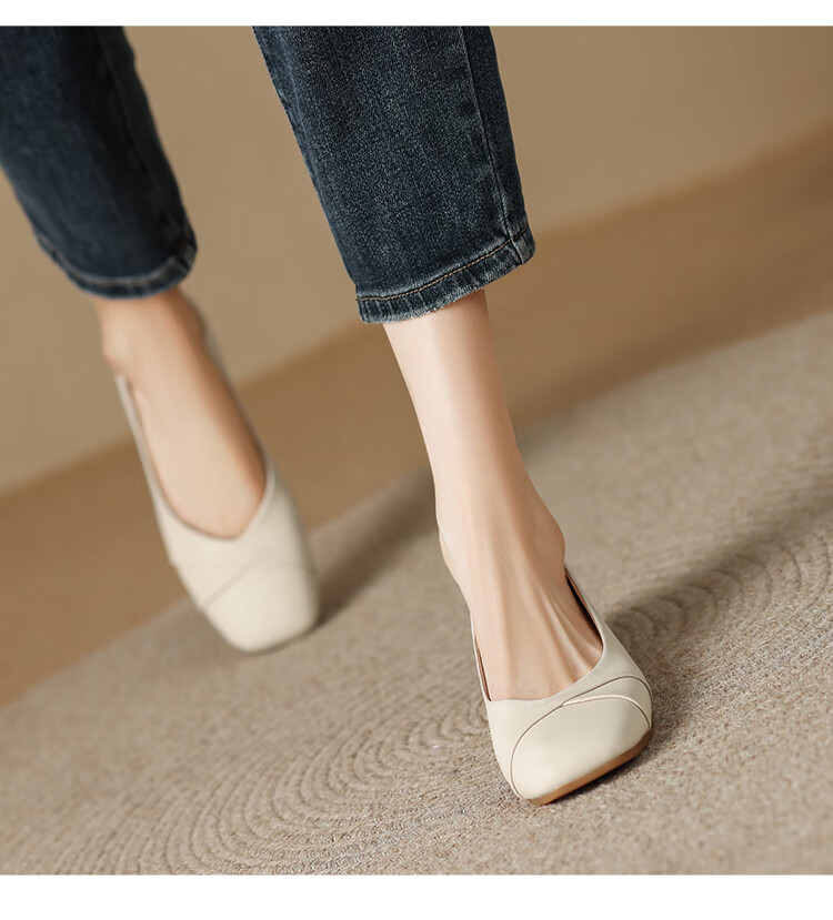 ZHR Women's Genuine Leather Vintage Casual Flats Soft Sole Low-Cut Shoes AH582 Beige Size 39 10