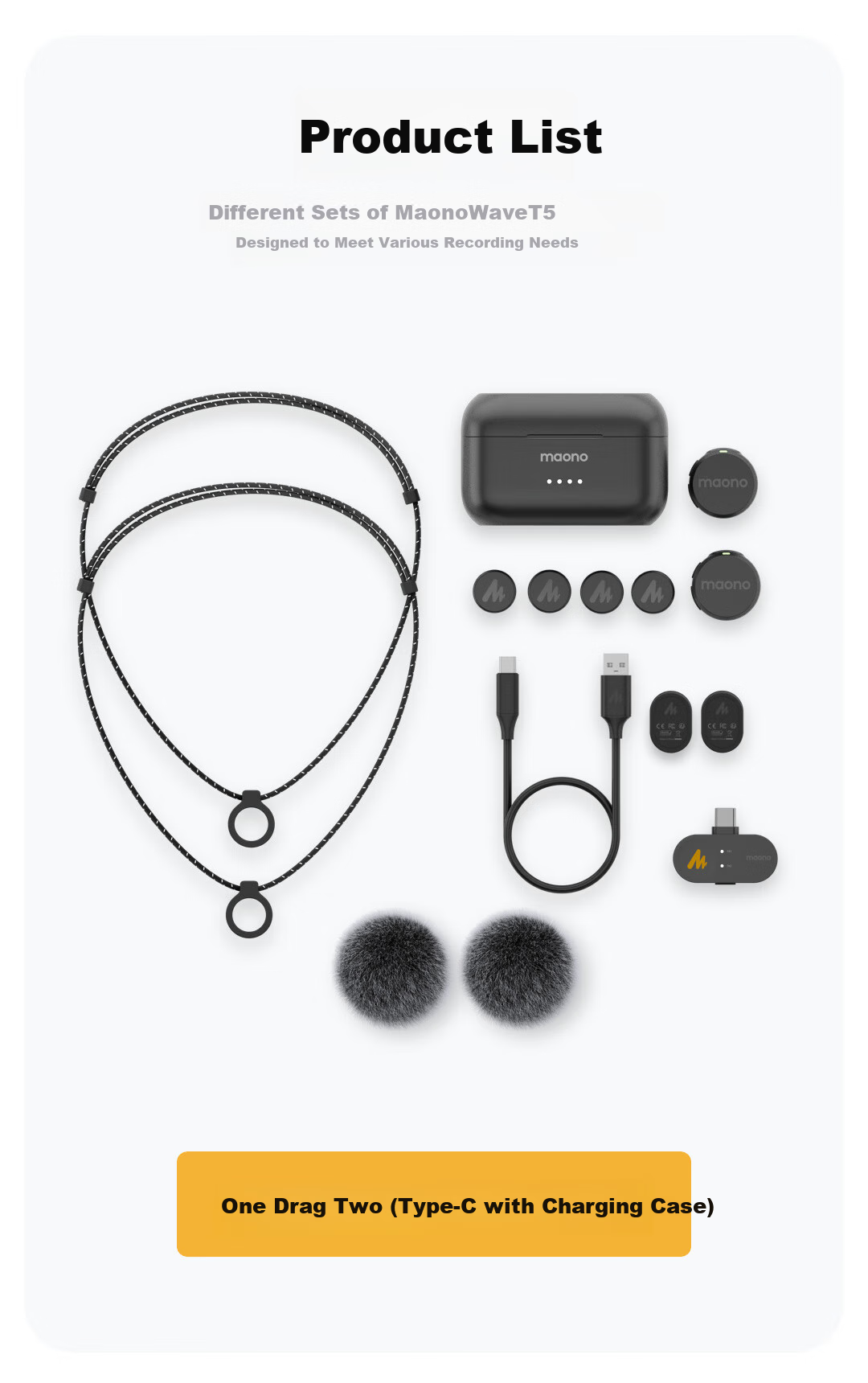 Maono T5 Wireless Lavalier Microphone, Live Streaming Mic with Two Channels, AI Noise Reduction, Mobile Phone Audio Pickup, Short Video Recording, Camera Microphone, Shanke Lightning Versio 18