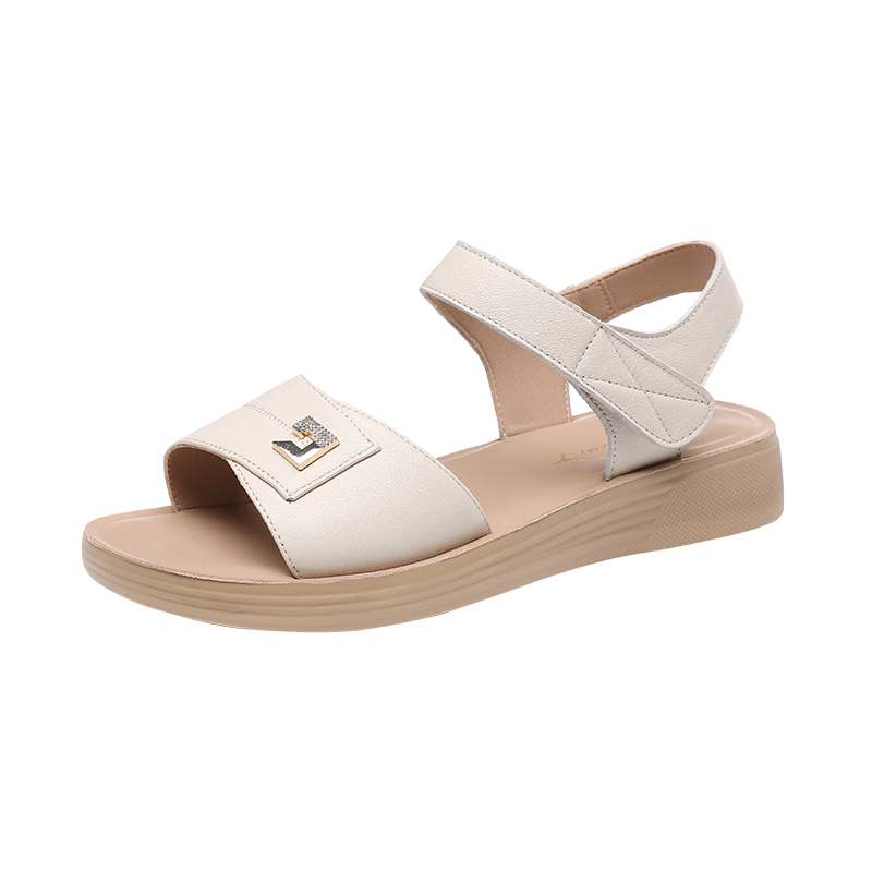 RED DRAGONFLY Mother's Day Sandals for Women, Flat Heel, Soft Leather, Soft Sole, Middle-Aged And Elderly Women's Mid-Heel Beach Shoes WTK233762