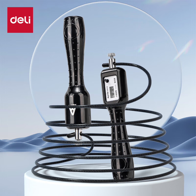 Deli Bearing Mechanical Counting Steel Wire Jump Rope for Students, Exam Fitness Training Rope, Black