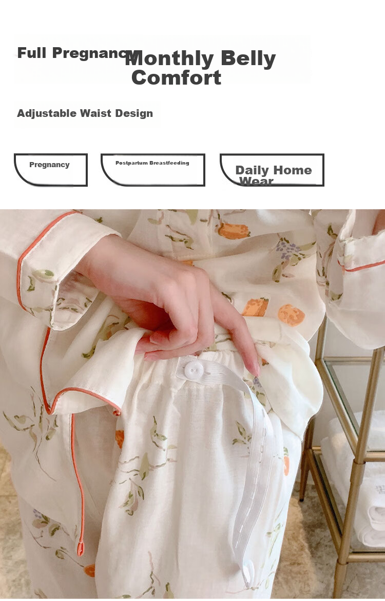 Aibaoshi Maternity Wear, Pure Cotton Gauze, Spring And Summer, Nursing Clothes for Pregnant Women, Breastfeeding Pajamas, Loungewear, Size L, Lemon M347 9