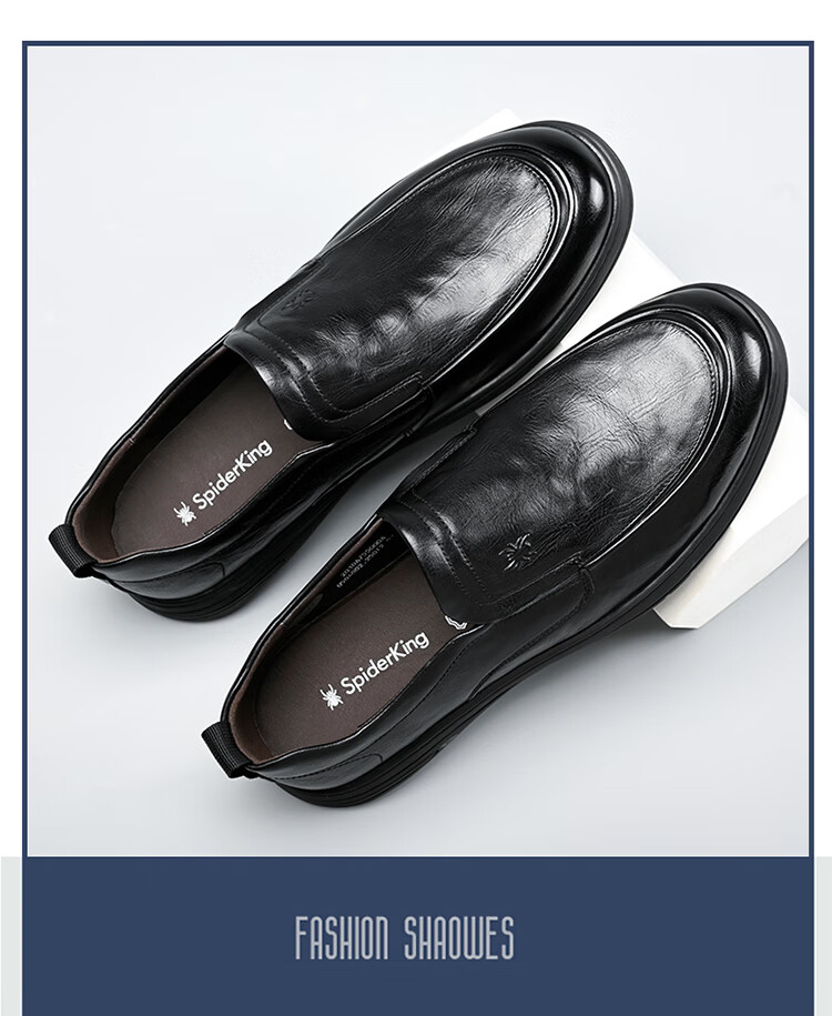 Spider King Men's Leather Shoes Spring Autumn Breathable Soft Sole Slip-On Casual Dad Shoes Black 38 10