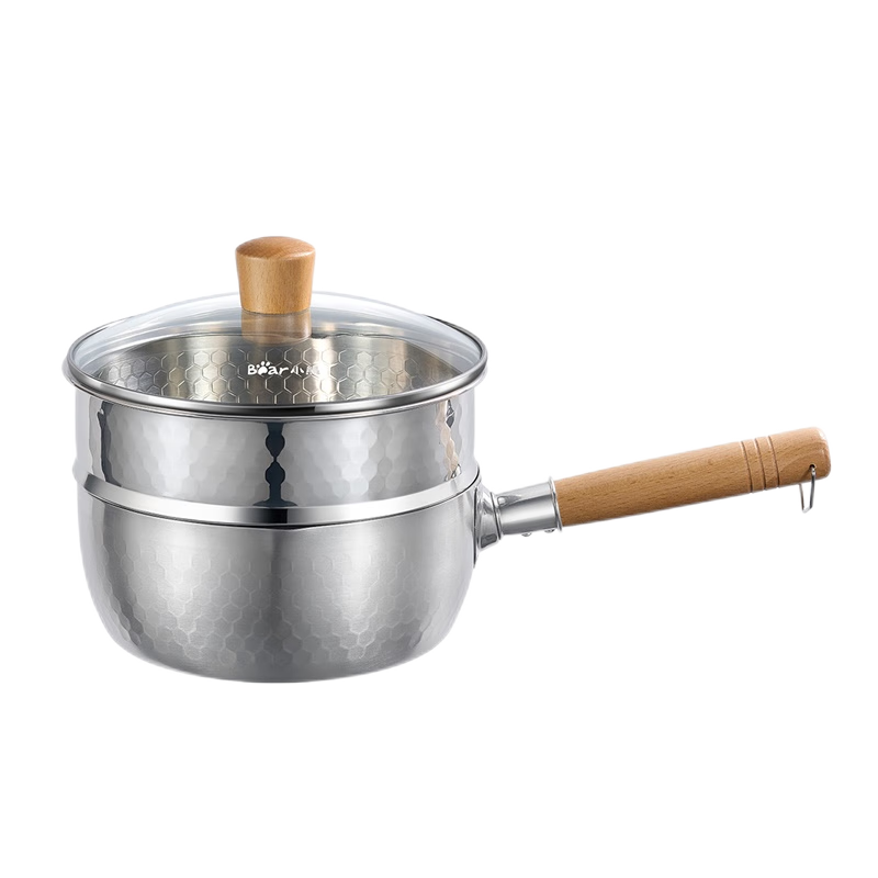 Bear Snow-White Pot, 304 Stainless Steel Soup Pot, Small Milk Pot 18cm + Steamer, Noodle Pot, Baby Food Pot, Non-Coated