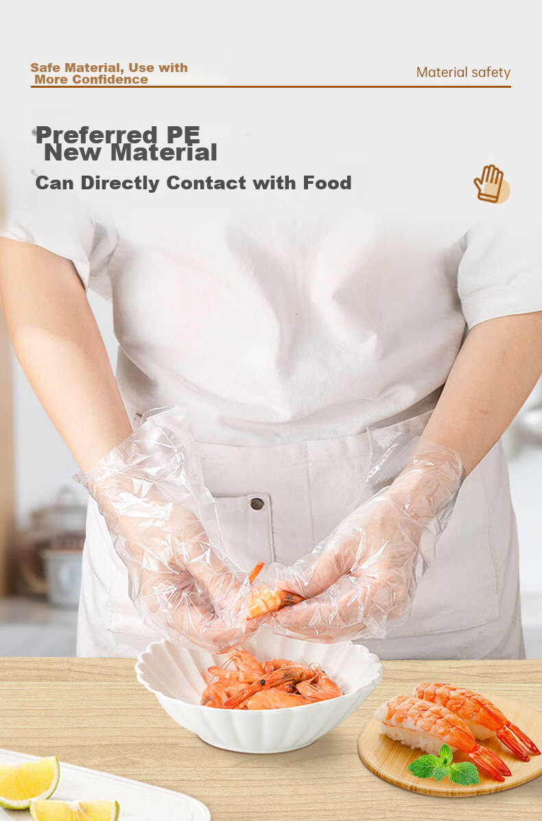 Temeiju Disposable Gloves, 200 Pieces Per Box, Pull-Out Style Food Gloves, Thickened Leak-Proof Plastic PE Gloves, for Kitchen And Baking 3
