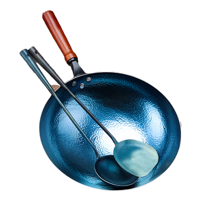 Jincun, Zhangqiu Wok Iron Pan Cooking Pot for Home Use, Non-Coated Authentic Pure Iron Pan, Round Bottom Traditional Style, Pre-Seasoned, 34cm