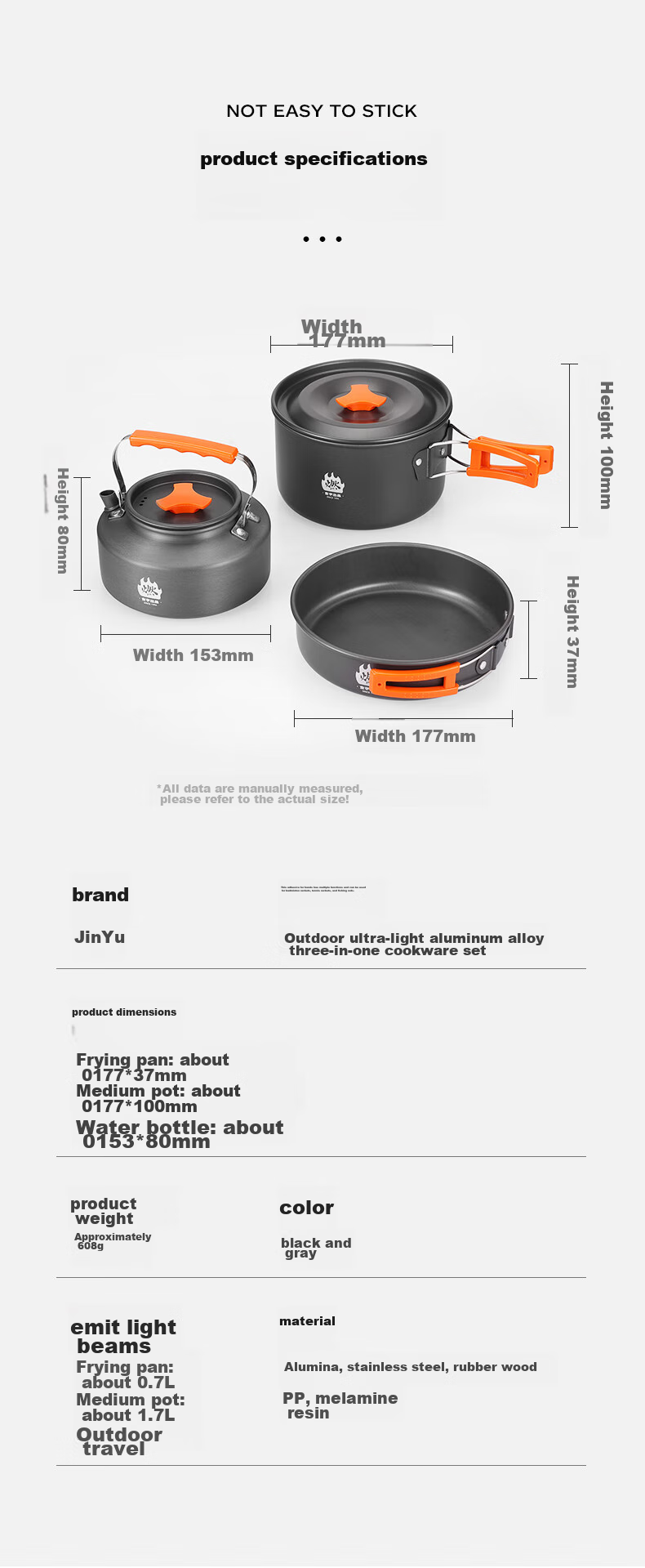 Jinyu Outdoor Cookware, Portable Stove Pot Set, Three-In Camping Cookware, Frying Pan, Kettle, Aluminum Alloy Outdoor Stove Kit 10