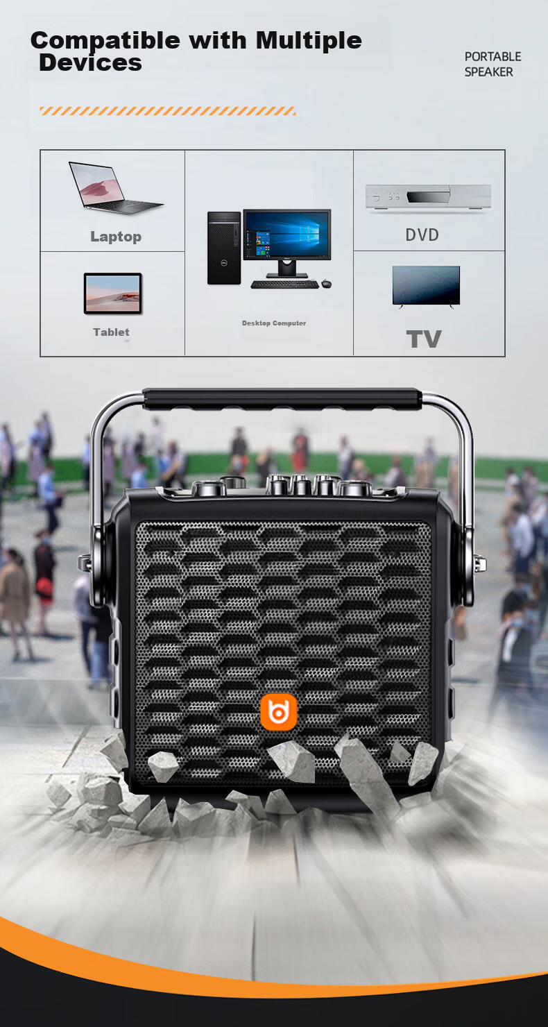 Beide Speaker, Square Dance Sound System for Home Karaoke, Wireless Bluetooth Portable Outdoor Performance Mobile Outdoor Commercial Performance Small Speaker, Black 6-Inch, Dual Microphones 3