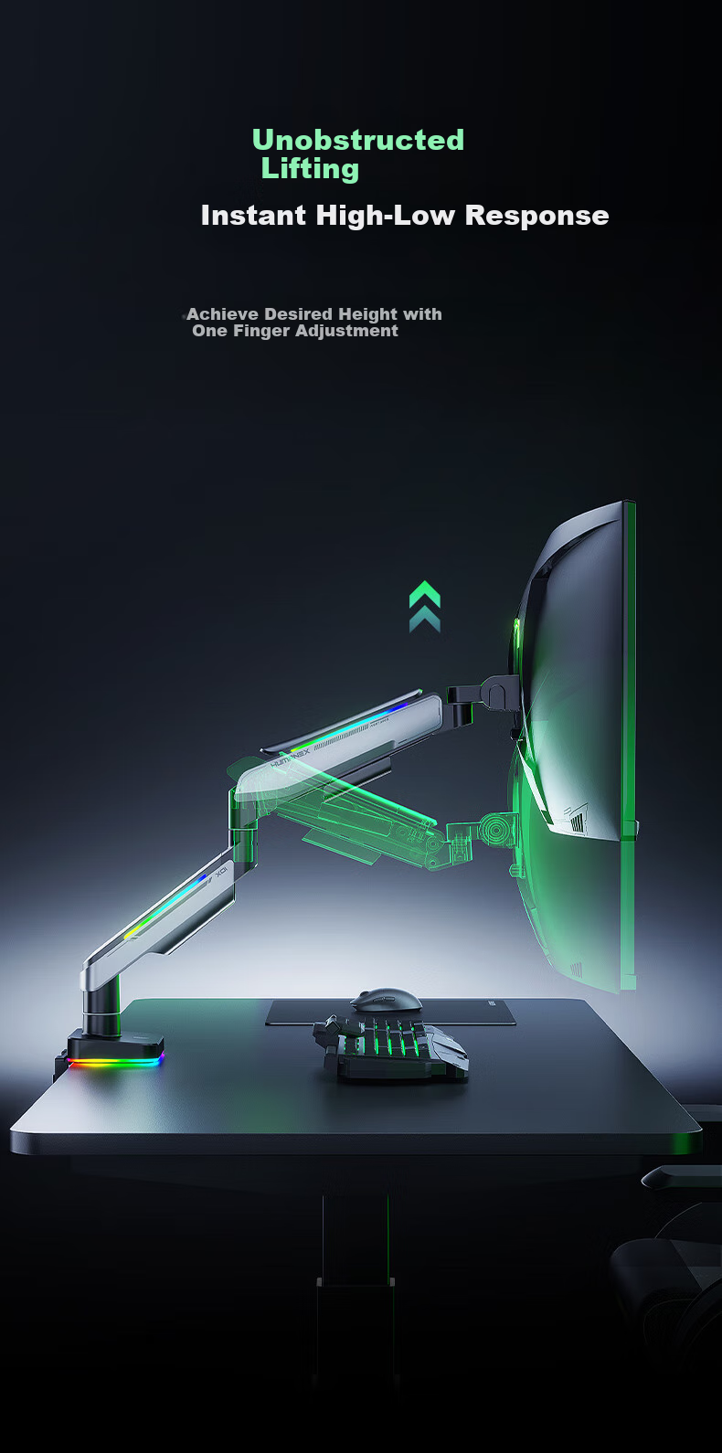 HUMANEX Monitor Stand, Computer Display Stand, Gaming RGB Mechanical Arm, Desktop Riser, Heavy-Duty Load Capacity of 18KG, Suitable for 17-45 Inch Screens, Dark Angel T18-1H 10