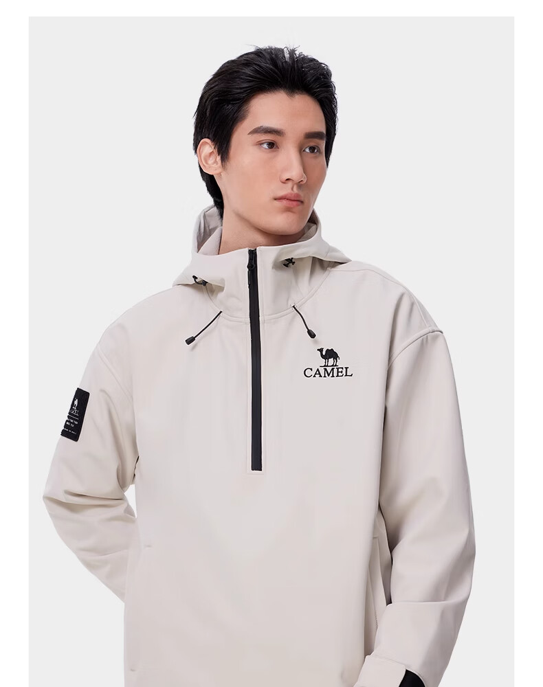 CAMEL Men's Water-Repellent Fleece-Lined Warm Jacket, Soft Shell Coat, Unisex Hooded Top A34CR09667 13