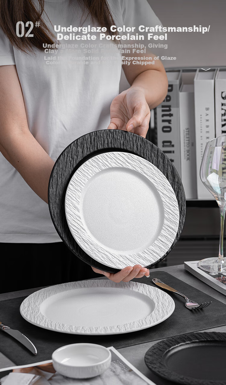 Banwushenghuo Steak Plate, Western Dinner Plate, Ceramic Plate, Home Luxury High-End Feel, Western Tableware, Pasta Plate, Steak-Specific Plate 6