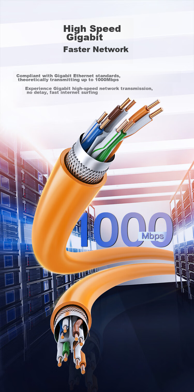 CHOOSEAL (CHOSEAL) Category 6 Ethernet Cable, Double-Shielded, Anti-Interference, Low Attenuation, Gigabit Pure Copper, POE Powered Engineering And Home Installation Safe Transmission Network Cable, Orange, 25 Meters, QS2605T25 4