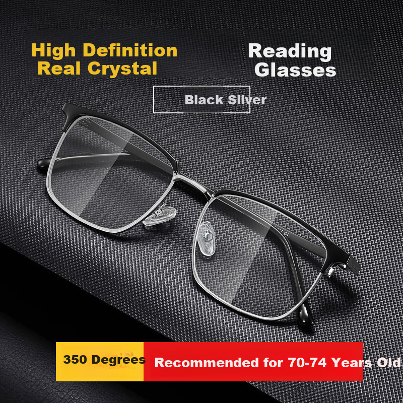 Bertha East China Sea Natural Crystal Lens Brand Reading Glasses for Men, Stone Eyeglasses, High-End Clear Anti-Scratch Wear-Resistant, Gift for Father