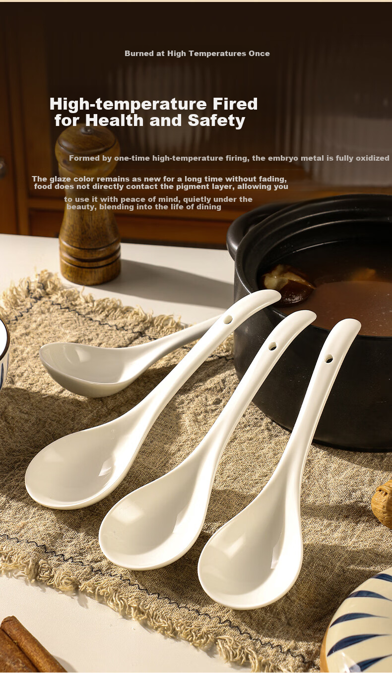 Guangyi Ceramic Large Ladle with Long Handle, Household Ceramic Soup Spoon, Large Serving Spoon for Soup And Porridge, Tablespoon, Soup Spoon GY8840 3