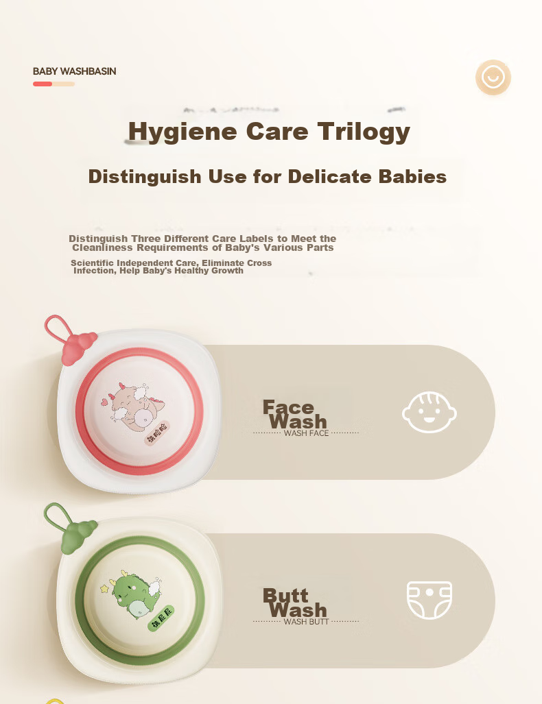 DOCTOR MA Foldable Baby Washbasin, Newborn Face Basin, Can Be Hung And Folded, Diaper Changing Basin, Cartoon Design, Set of 3 2