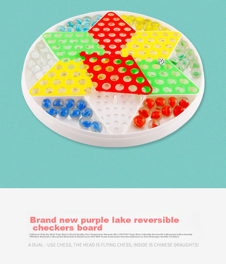 Zihu Checkers Glass Beads Large Size Children's Toy Checkers Wooden Drawer Chess Board with 60 Pieces And 12 Spare Pieces 4