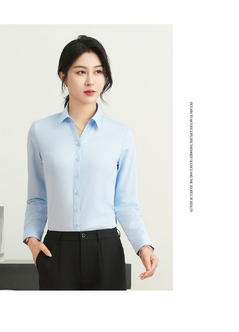 ROMON [Bamboo Fiber] Long-Sleeve Shirt for Women, V-Neck Slim Fit Business Casual Professional Work Uniform White Blouse Top Women's Clothing 8