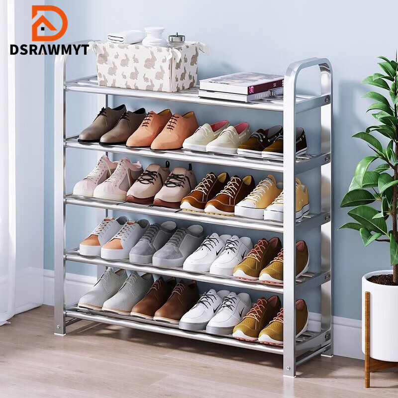 DSRAWMYT Stainless Steel Shoe Rack, Multi-Tier Household Thickened Simple Space-Saving Entryway Dormitory Modern Storage Rack Shoe Rack