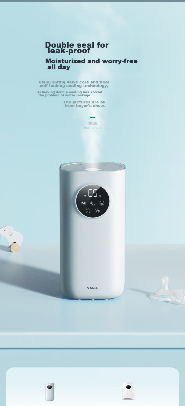 GREE Humidifier for Home Bedroom, Baby And Pregnant Women, Quiet Antibacterial Detachable Air Humidifier, Desktop Bedside Floor-Standing Office Living Room Large Mist Aromatherapy Practical Gift 50x62a 7