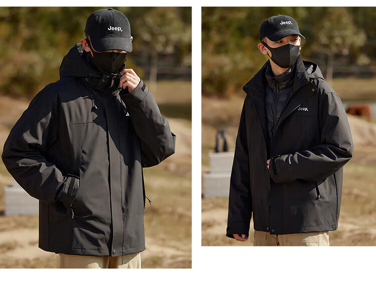 JEEP Unisex Couple Winter 3-in-1 Down Jacket Black L 20