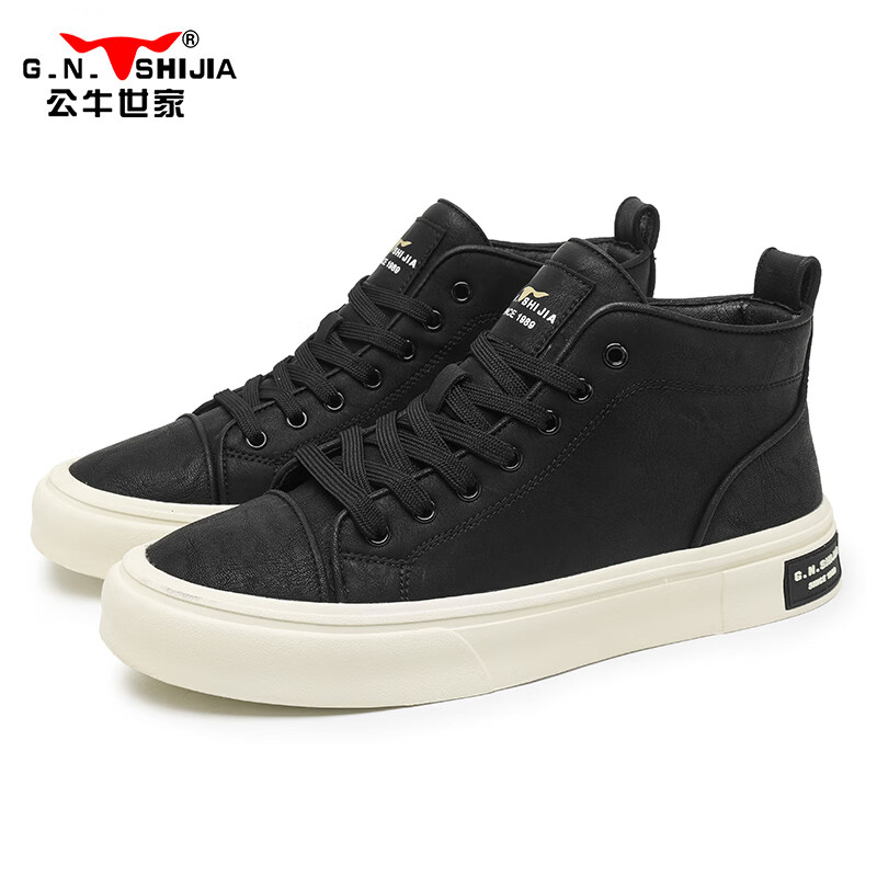 Bull Family Men's Shoes 2026 Spring New High-Top British Style Casual Leather Sneakers Men's Versatile Flat Sports Shoes