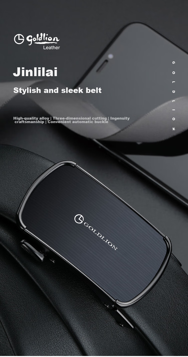 Goldlion Men's Automatic Buckle Belt, Exquisite High-End Wooden Gift Box Packaging, Business Trouser Belt, Birthday Gift 1