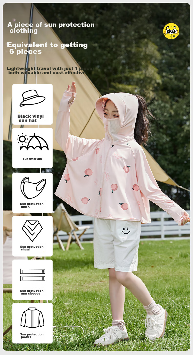 Moremerry Children's Sun Protection Clothing, Boys And Girls Sun Protection Garment, Summer Ice Silk Cool Feeling Baby Sun Protection Jacket Shawl, Peach Color, Size L 12