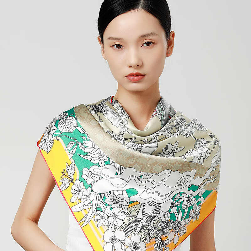 Sijie [Handmade Rolled Edge] Heavyweight 19-Meter Pure Silk Large Square Scarf, Mulberry Silk High-End Silk Scarf Shawl, Mid-Autumn Festival Gift