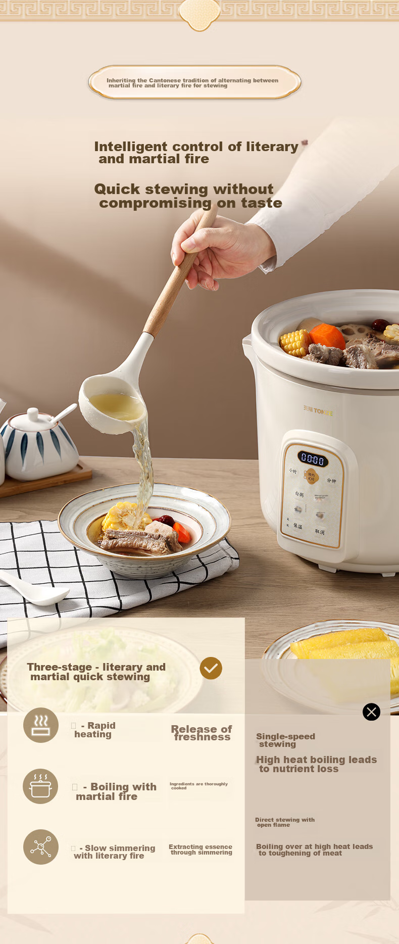 TONZE Electric Stew Pot, Porridge Cooker, Soup Pot, Stew Pot, Baby Electric Stew Cup, Porridge Cooking Pot, Health Pot, Quick Braising And Direct Stewing, White Porcelain Inner Pot DGD40K22GC 4 Liters 2