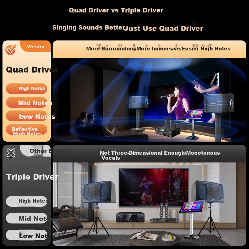 WESTDING Home KTV Sound System Package, Complete Karaoke Equipment Set, Karaoke Machine with Voice Selection, Living Room 10-Inch Four-Way Speaker Set, 118 Set