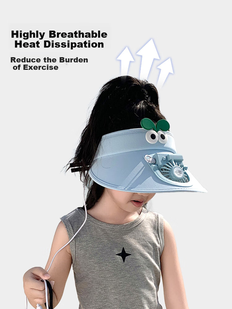 GLO-STORY Children's Hat Summer Boys And Girls Outdoor Wide Brim Sun Protection Visor Hat Cartoon Cute with Fan Sunshade Hat 6