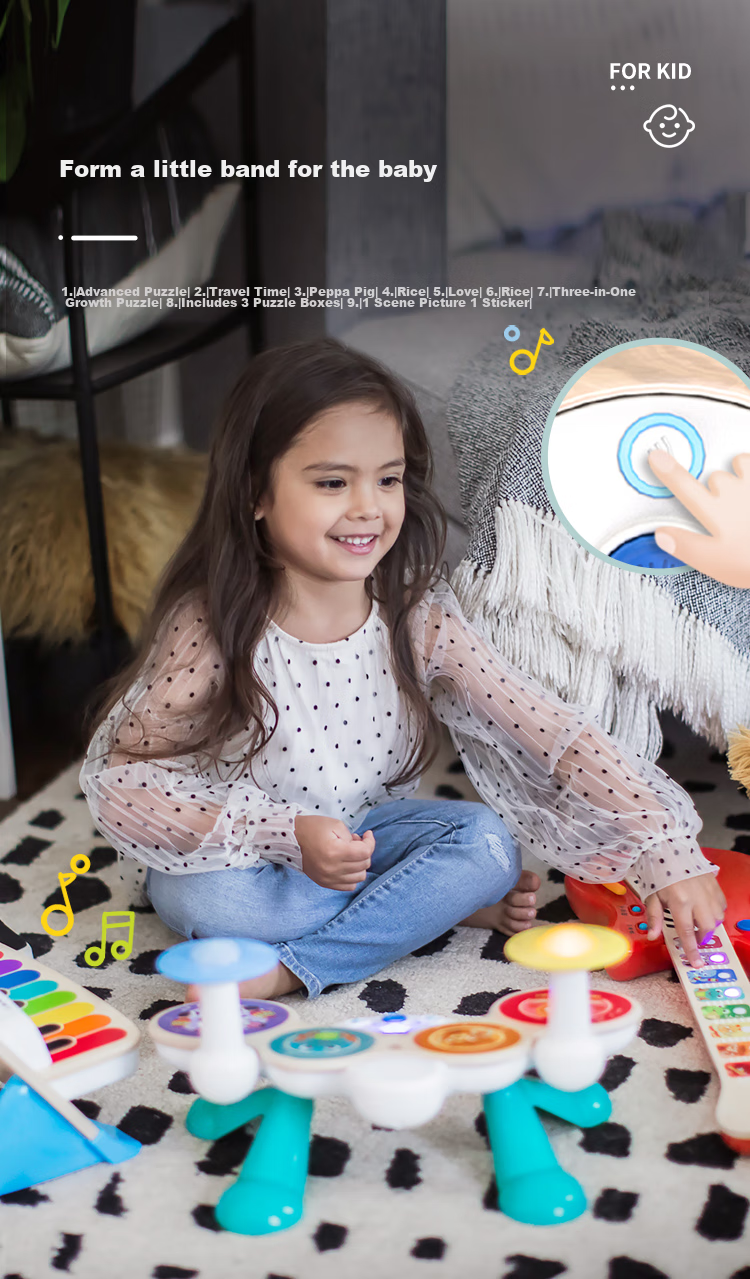 Hape Kindergarten Teaching Tool, Beginner's Jazz Drum Set with Smart Mixing Touch Control Drums, Gift for Boys And Girls, 800-900 4