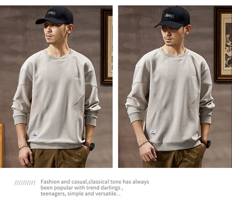 JEEP Heavyweight High-End Sweatshirt for Men, Spring And Autumn 2026, Loose-Fitting Trendy Sweatshirt, Casual Men's Sportswear, Long-Sleeve Top 3